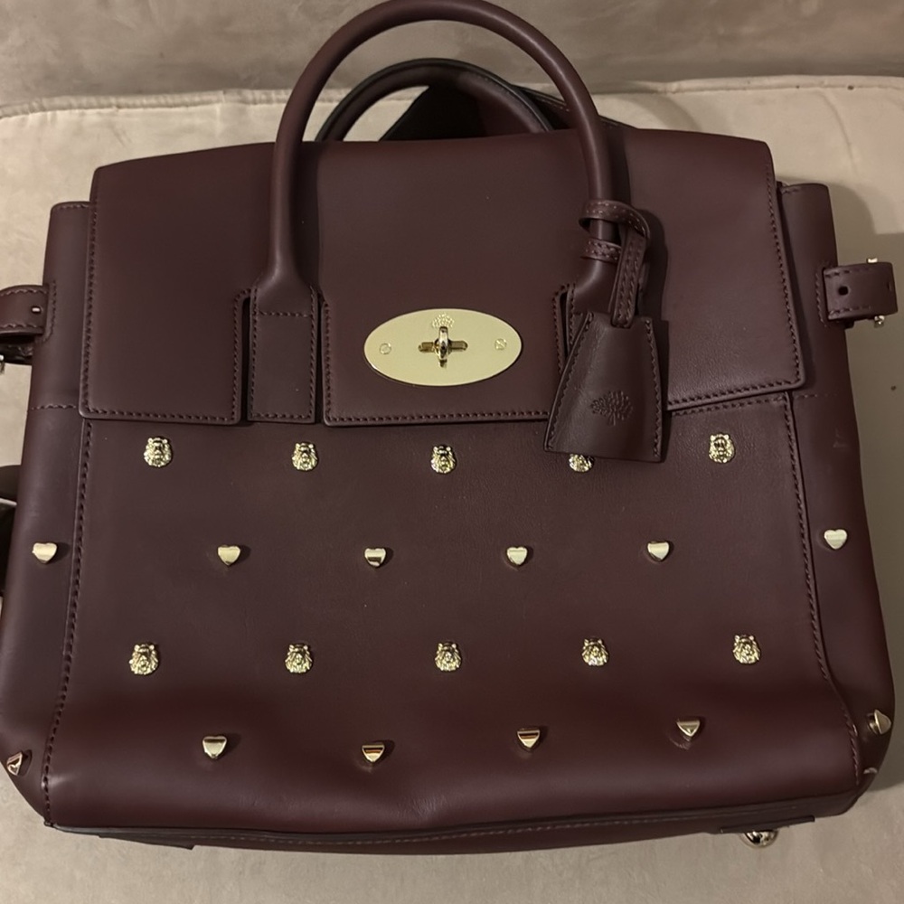 MULBERRY Calfskin Studded Medium Cara Delevingne Convertible Satchel in Oxblood - Picture 4 of 17